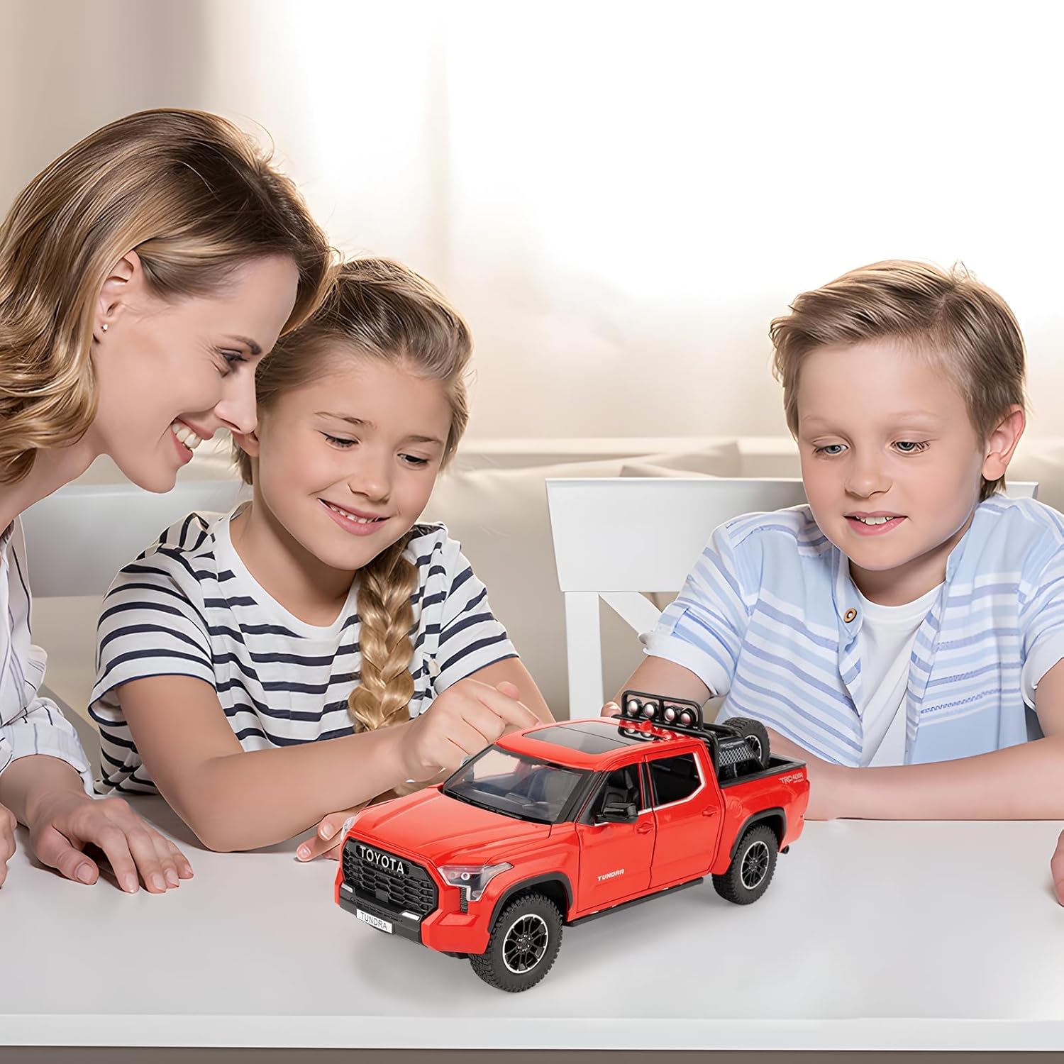 WAKAKAC 1:24 Tundra Off-Road Pickup Car Model, Pull Back Diecast Truck Toy with Sounds＆Lights for Kids Boys Girls and Adults, Gift Red