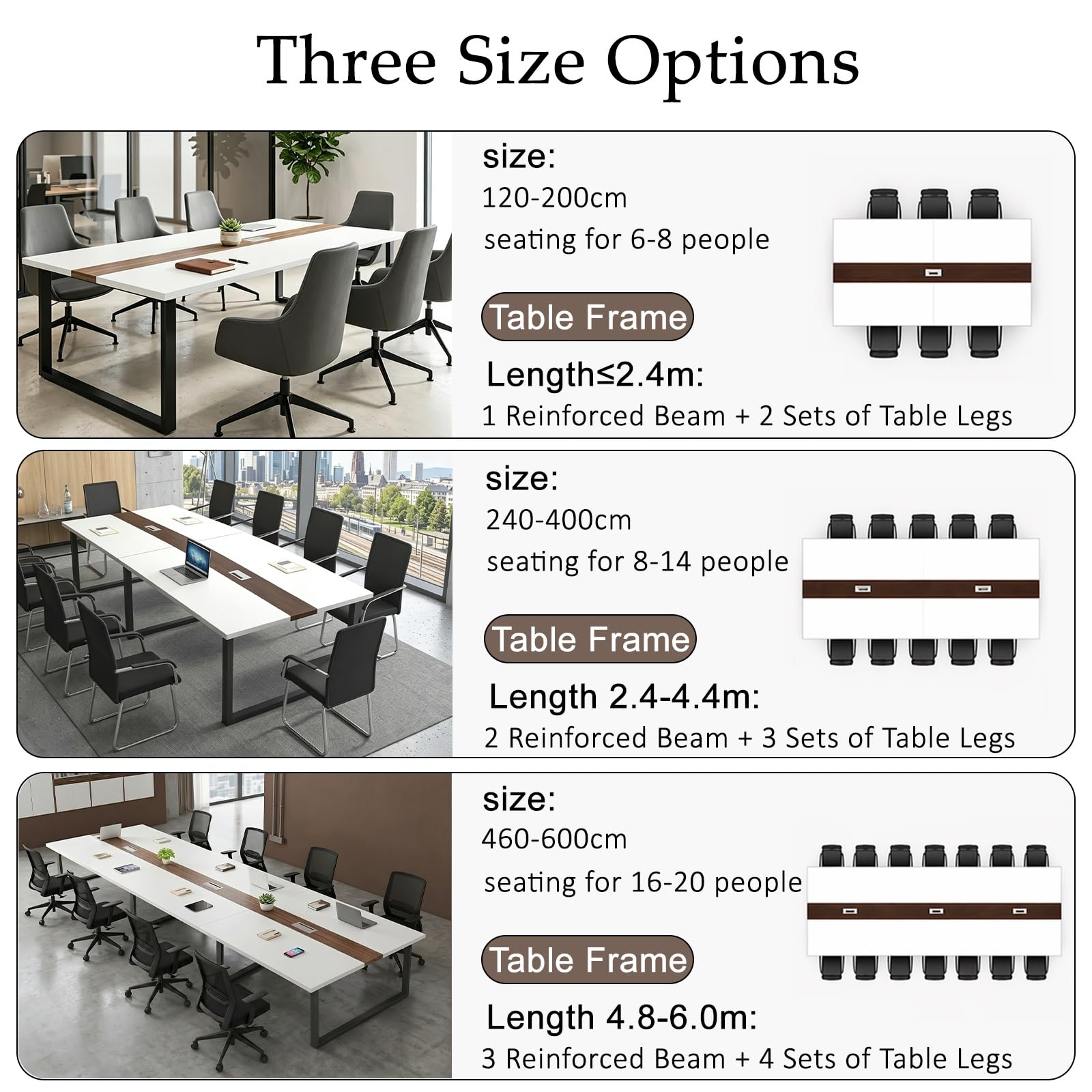 Tavolo Riunioni Ufficio con Passacavi, Tavolo da Conferenza, 360x120 cm | Da 160 a 600 cm: piano spesso 2,5 cm, struttura in acciaio e configurazione modulare per sale riunioni piccole e grandi