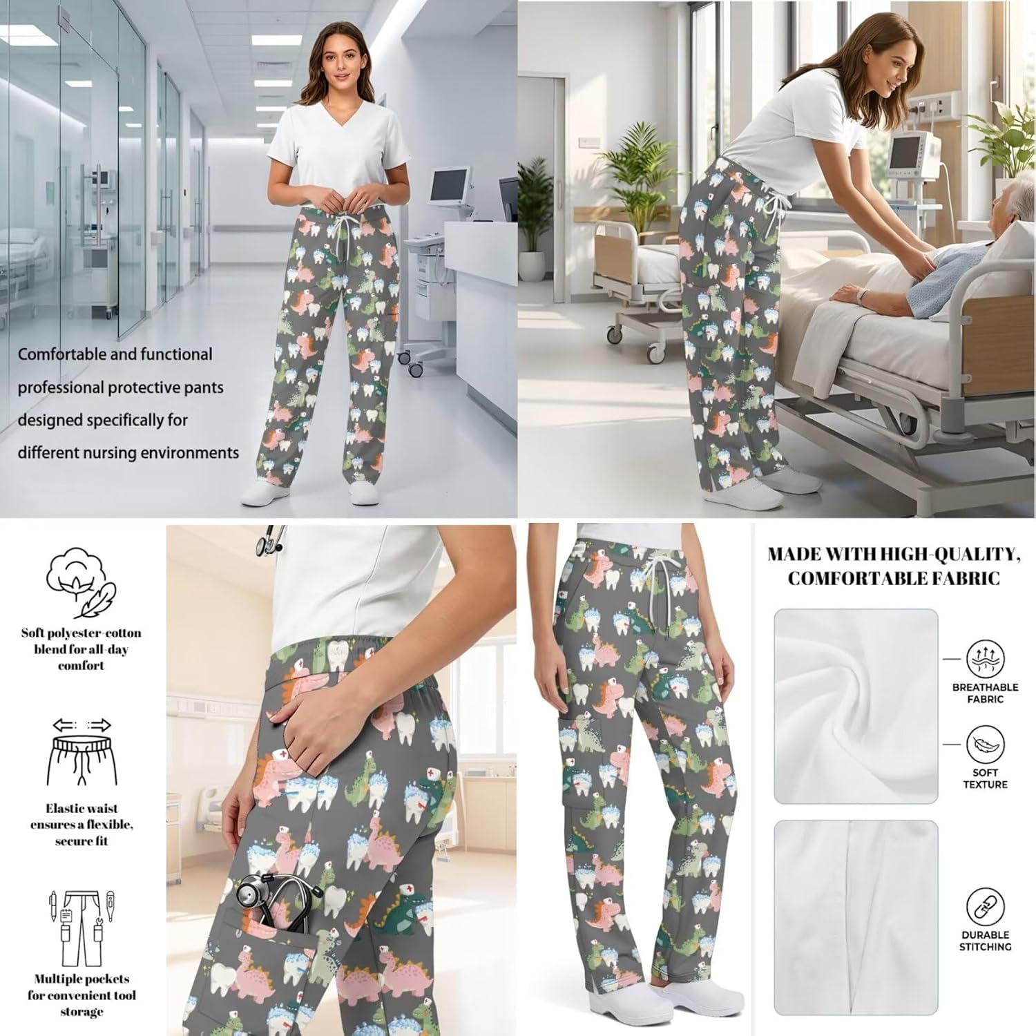 Scrubs Set for Women Nurse Uniform Jogger Suit Stretch Top & Pants with Multi Pocket Nurse Esthetician Workwear