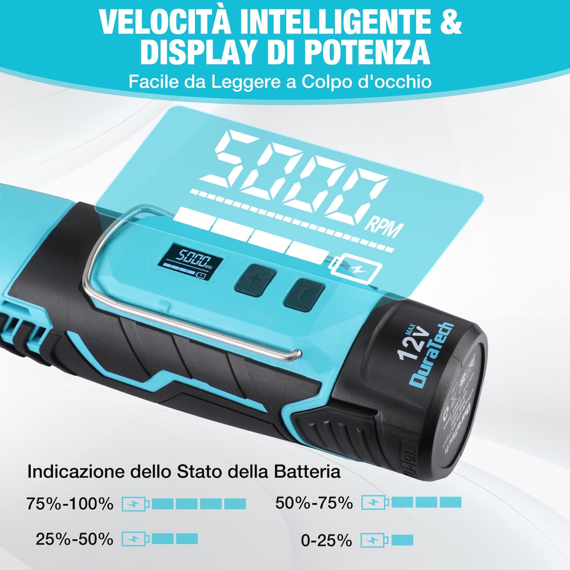 DURATECH Strumento Multifunzione Ricaricabile 35.000 giri/min 7 Velocità con 118 Accessori