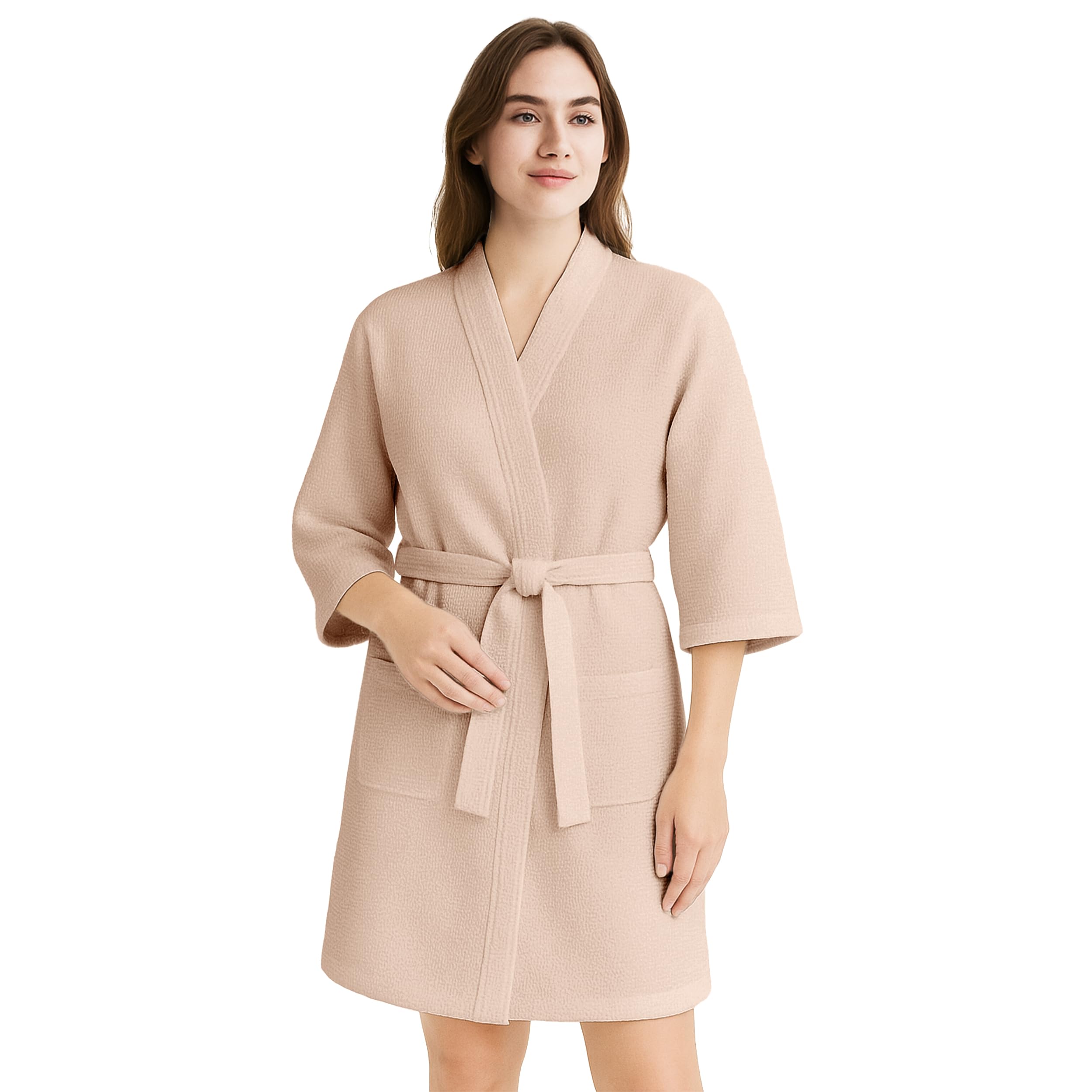Albornoz Unisex para Hombre y Mujer con Bolsillo y Cinturón - Bata de Casa Suave, Secado Rápido y Alta Absorción - Textura Gofrada 100% Algodón 400gr