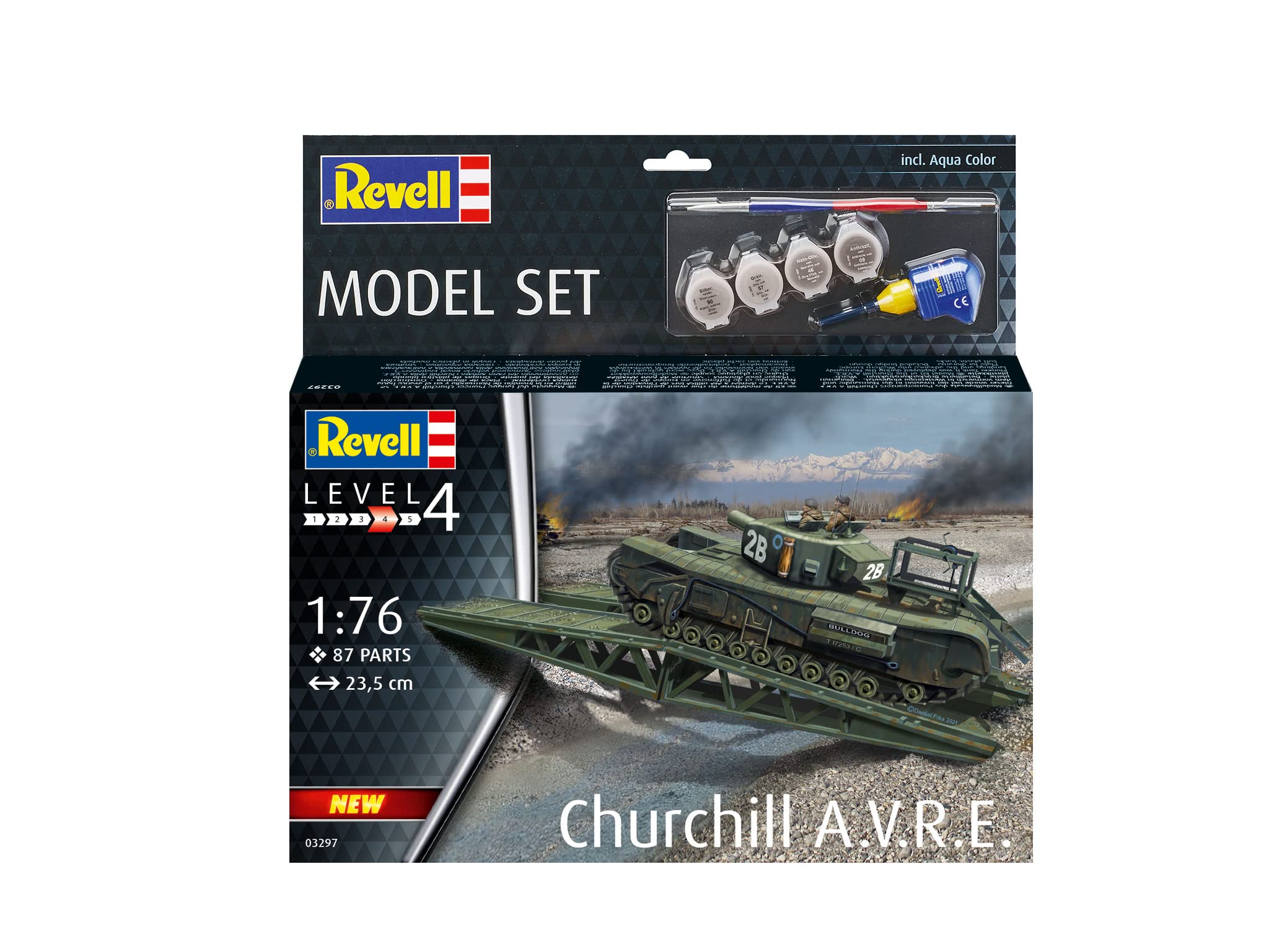 Revell Zestaw modeli 63290 Sherman Tank M4A1 skala 1:72 niezabudowany/niepomalowany plastikowy model zestaw z akcesoriami