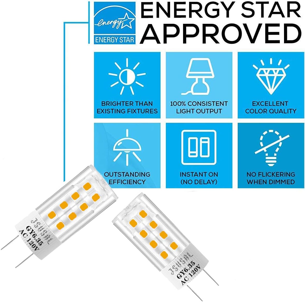 4-Pack,Non-Dimmable JCD GY6.35 LED Light Bulb,AC 120V 4W,Natrual White 4000K 420 Lumen,360° Beam Angle, 35W Equivalent, G6.35/GY6.35 Halogen/Xenon/Incandescent Replacement Bulb