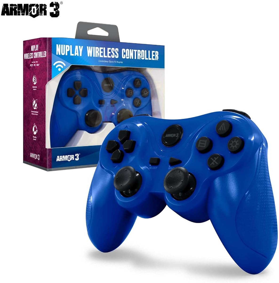 Controlador de juego inalámbrico Armor3 "Nuplay" para PS3 / Playstation 3 -Azul | Gamepad Compatible con PC y Mac a través del minicable de carga de 3 pies incluido
