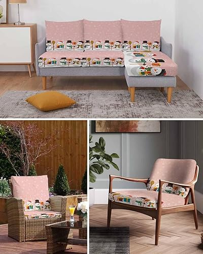 Miniatura 7 de Fundas de cojín para sofá de Navidad con diseño de muñeco de nieve rosa, funda elástica para sofá con parte inferior elástica, fundas de sofá