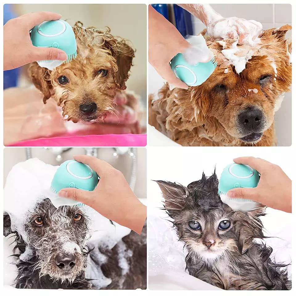 Miniatura 7 de Cepillo de baño para perros y gatos, hecho de silicona suave, cepillo de masaje para mascotas, con dispensador de champú, adecuado para perros y