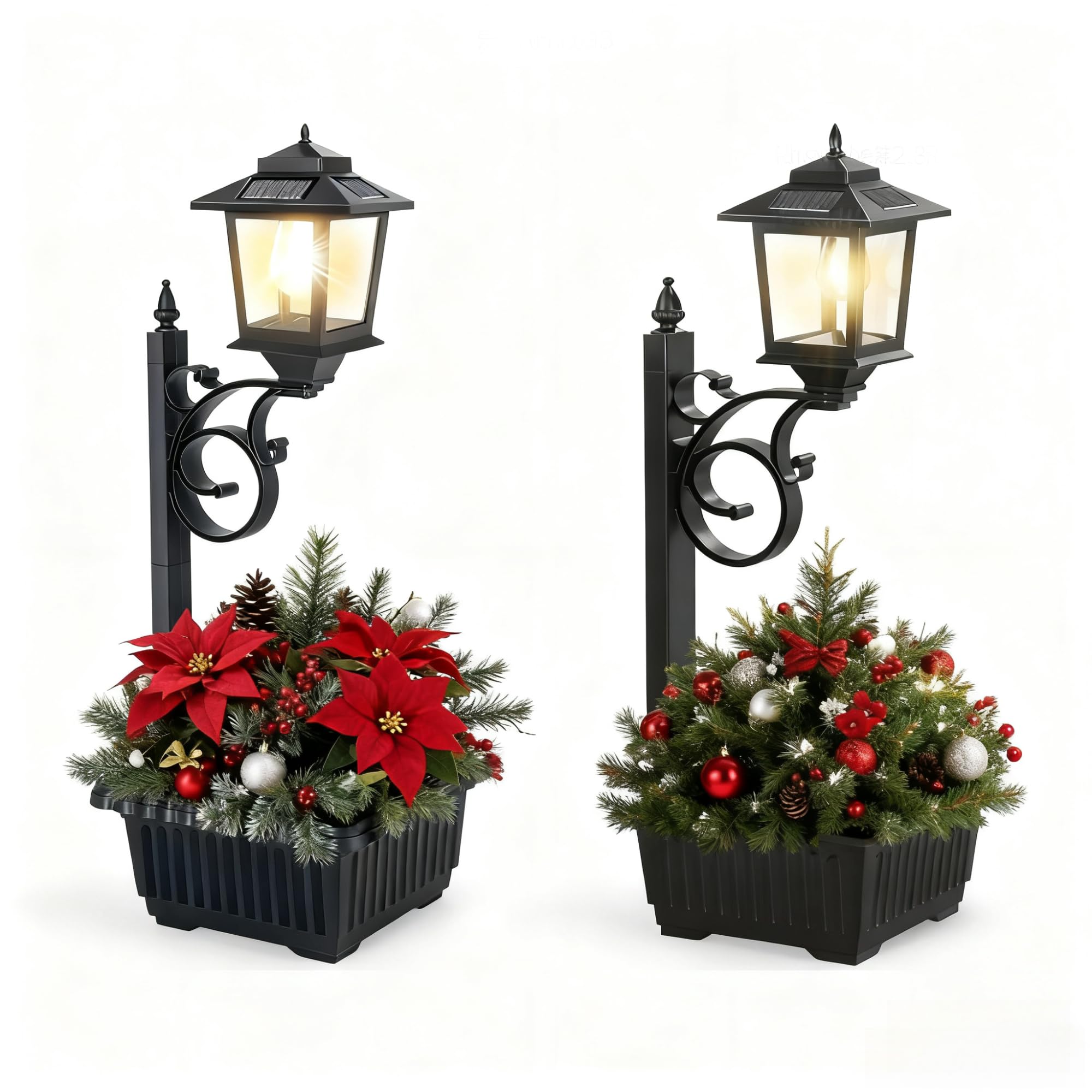 Photo 1 of 2 Pack Solar Lamp Post Light with Planter, 2 in 1 Outdoor Flower Pots, 3000K Solar Lamps Outdoor Waterproof, Wall Mount or Freestanding for Garden, Patio, Yard, Front Porch(Flowers not Included)