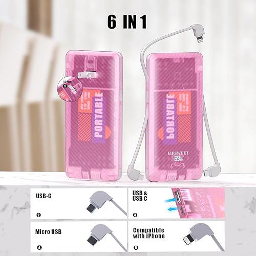 Miniatura 3 de LIPSWEET Banco de energía portátil, cargador portátil ultra delgado de 10000 mAh, 20 W USB C de carga rápida batería externa con enchufe de CA