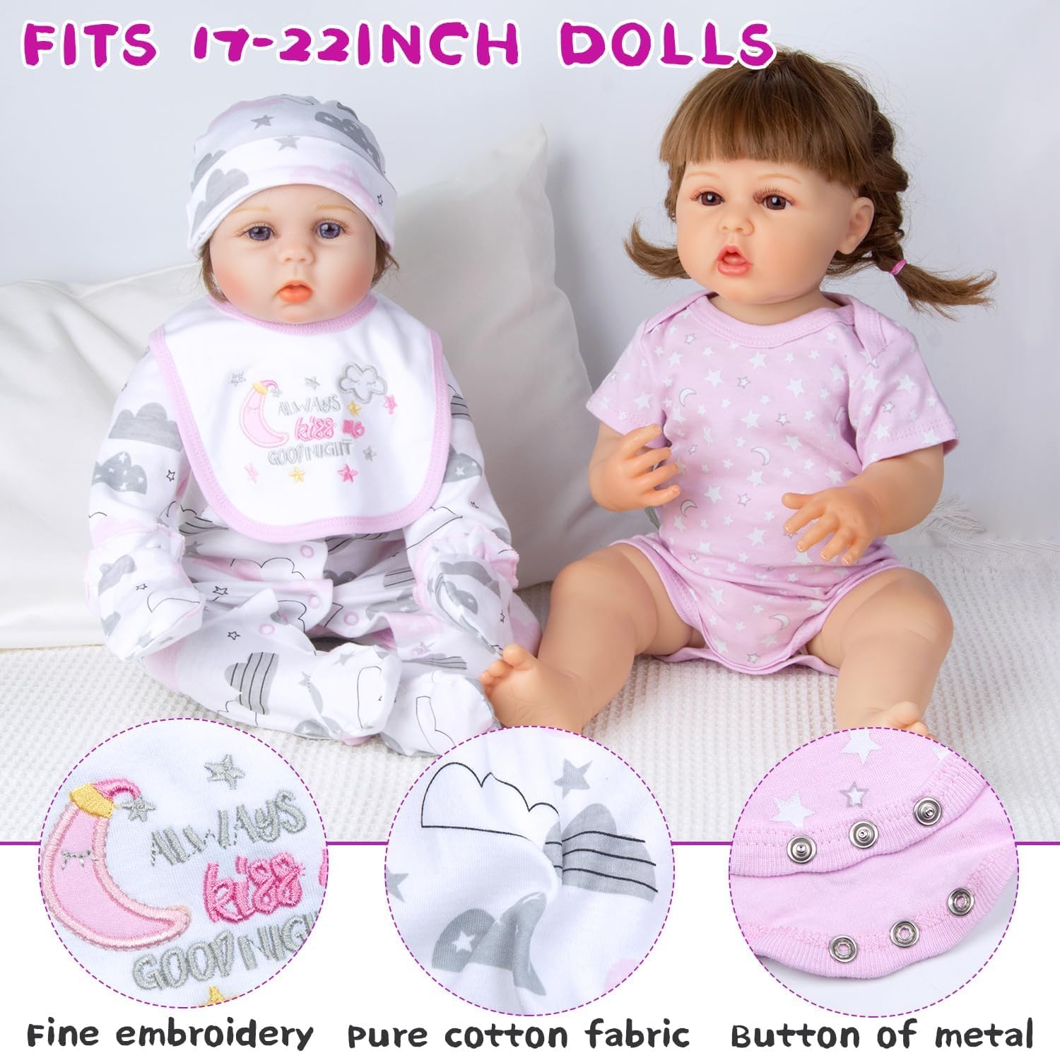 12 Pcs Reborn Baby Doll Clothes for 18-22 Inch Reborn Dolls Clothes Accessories Purple Big Backpack+Diapers +Bottle