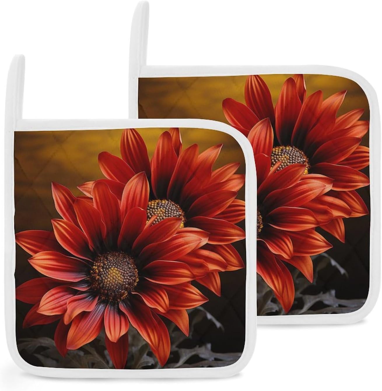 Pot Holder Set of 2 Red Sunflower Printed Potholders for Kitchens Heat Resistant & Non Slip Potholders for Kitchen Cooking Baking BBQ