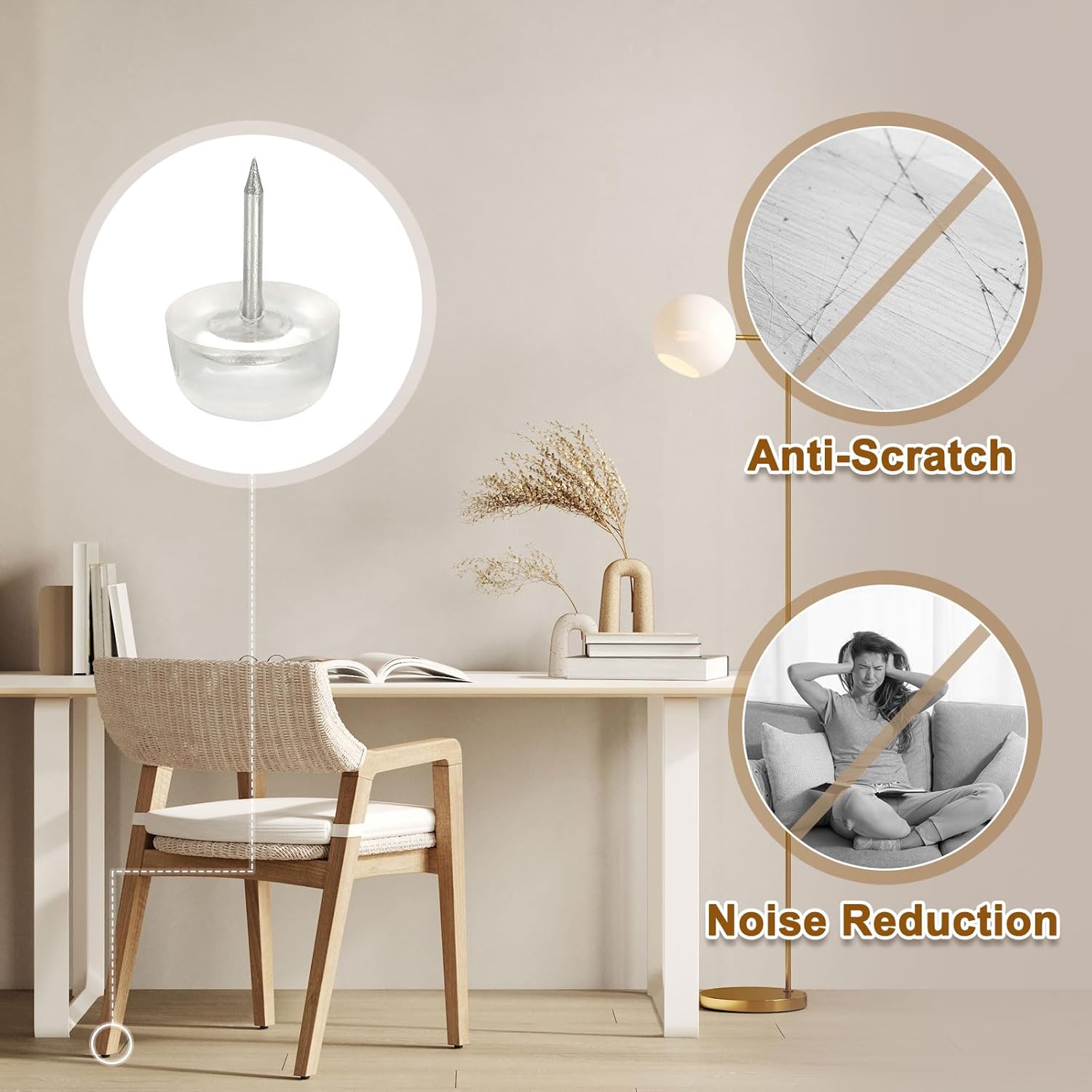 uxcell Nail on Furniture Sliders, 20Pcs Rubber Chair Glides Nail in Round Chair Leg Pads Flat Bottom Table Feet for Hardwood Floors (Clear, 8.5x16mm)
