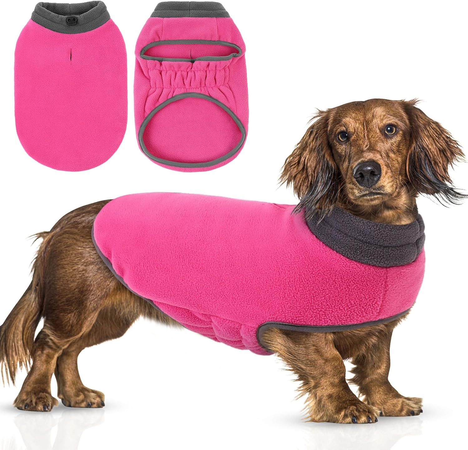 Queenmore Dog Sweater,Soft Fleece Vest Pullover Dogs Jacket with Elastic Stretchable,Warm Winter Dog Coats Cold Weather Doggy Dachshund Sweaters for Small Dogs Cats Boy or Girl (Pink, 2XL)