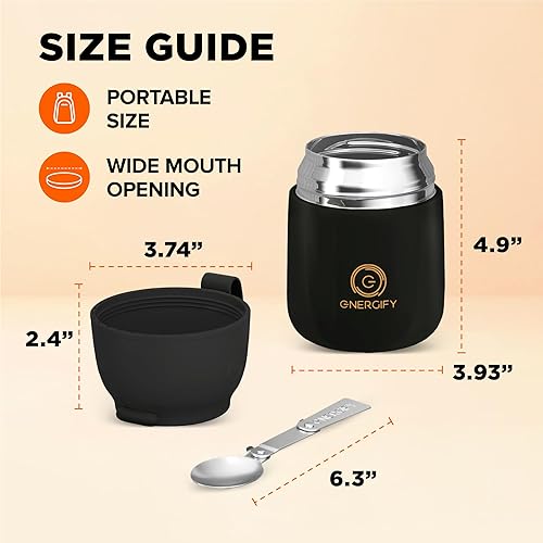 Miniatura 4 de ENERGIFY Tarro de comida aislado al vacío. Tazón grande de 17 onzas con cuchara plegable, taza. Boca ancha para mantener bebidas calientes y frías,
