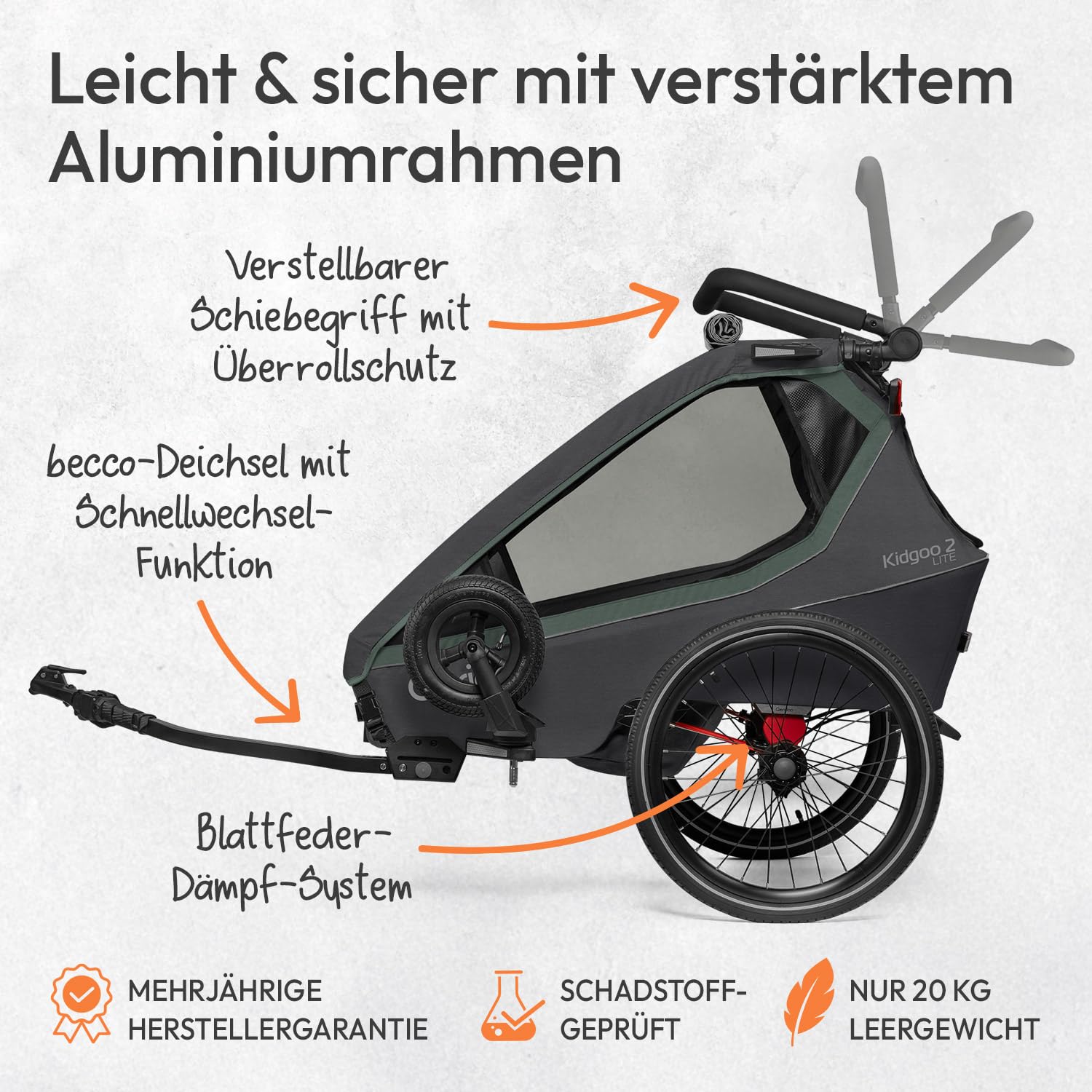 Qeridoo Kidgoo 2 Lite Fahrradanhänger 2 Kinder | Fahrrad Anhänger | Hochwertig & 3-in-1-Verdeck | Fahrradanhänger Kinder mit Buggyfunktion | Perfekter Allrounder | Bike trailer Für 2 Kinder