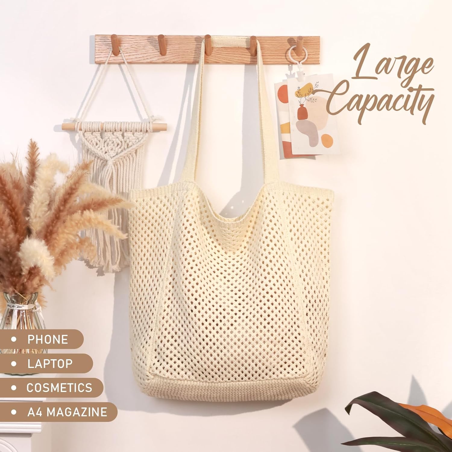 hatisan Crochet Bags for Women - Summer Beach Tote, Aesthetic Hippie Knit Bag - Image 5