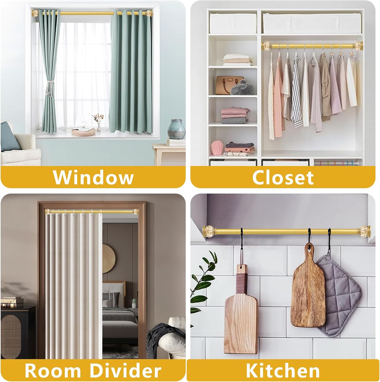Shower Curtain Rod 27 to 86 Inch,1 Inch Diameter Shower Rod for Bathroom, No Drilling Tension Curtain Rod for Window, Adjustable Spring Tension Rod,No Drilling,No Rust,Gold