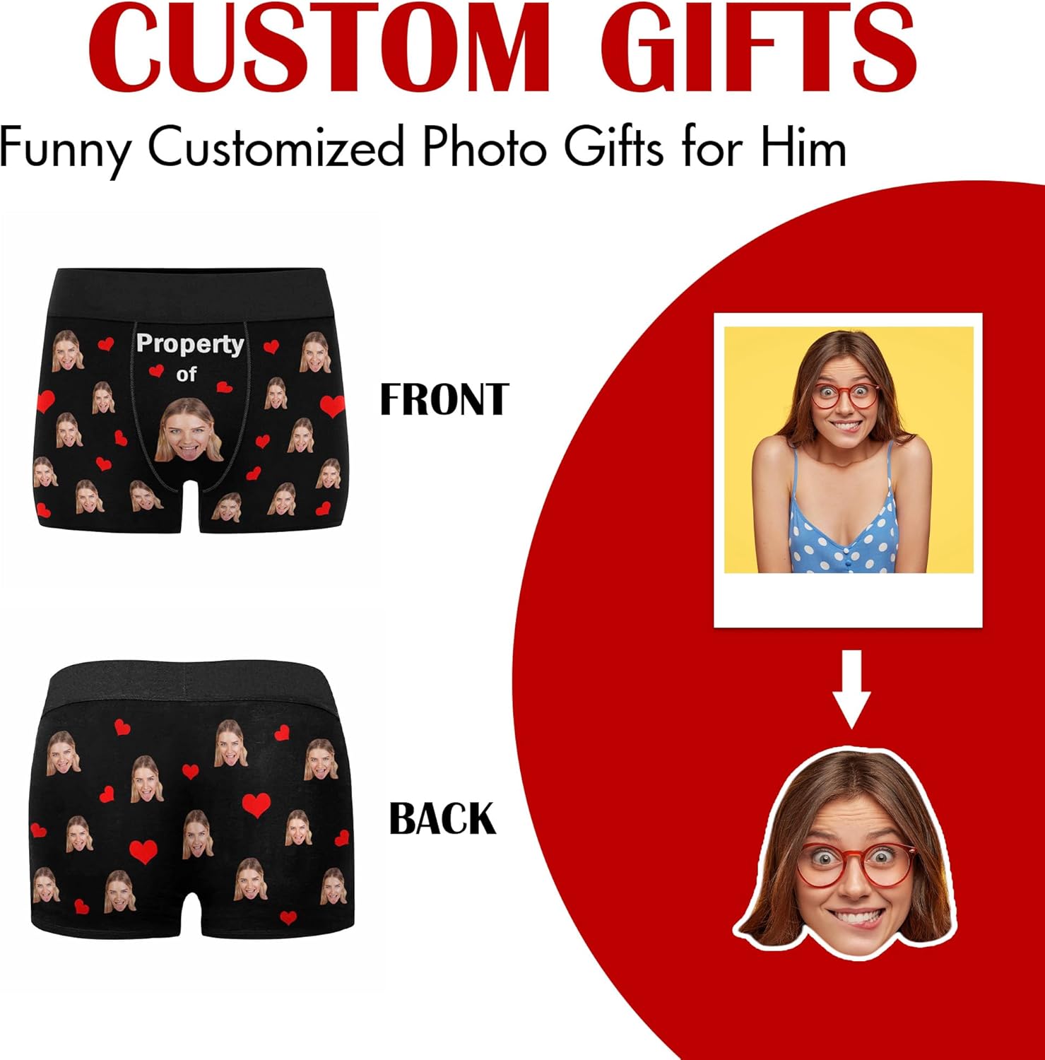 Artsadd Custom Men's Boxer Briefs Personalized Funny Face Shorts Underwear Customized Photo Gift Boyfriend Husband Valentines