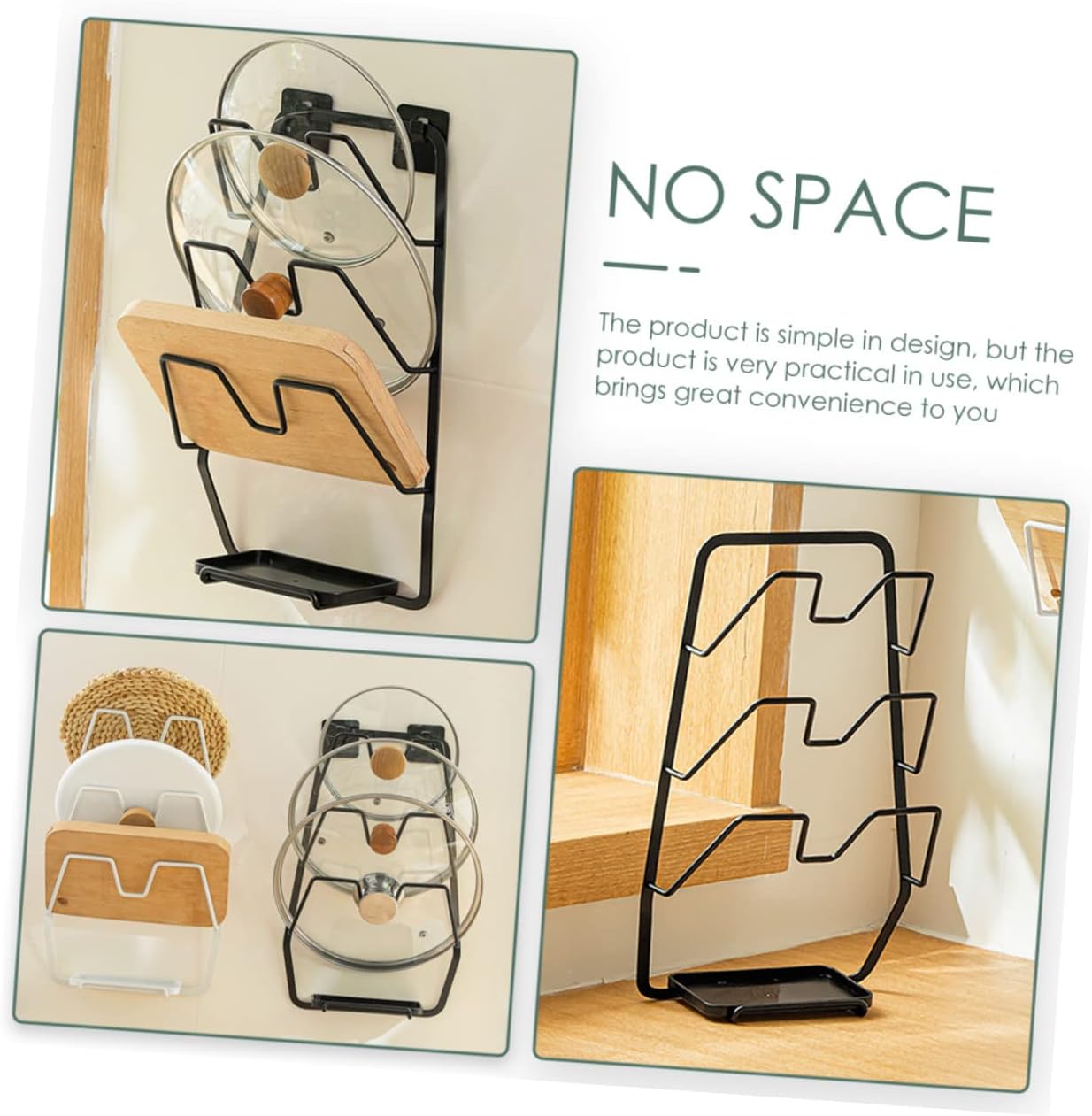 Wall Mounted Pot Lid Holder Practical Rack for Chopping Board and Pan Lid Storage No Punching Required Modern Kitchen Organizer Space for Various Utensils