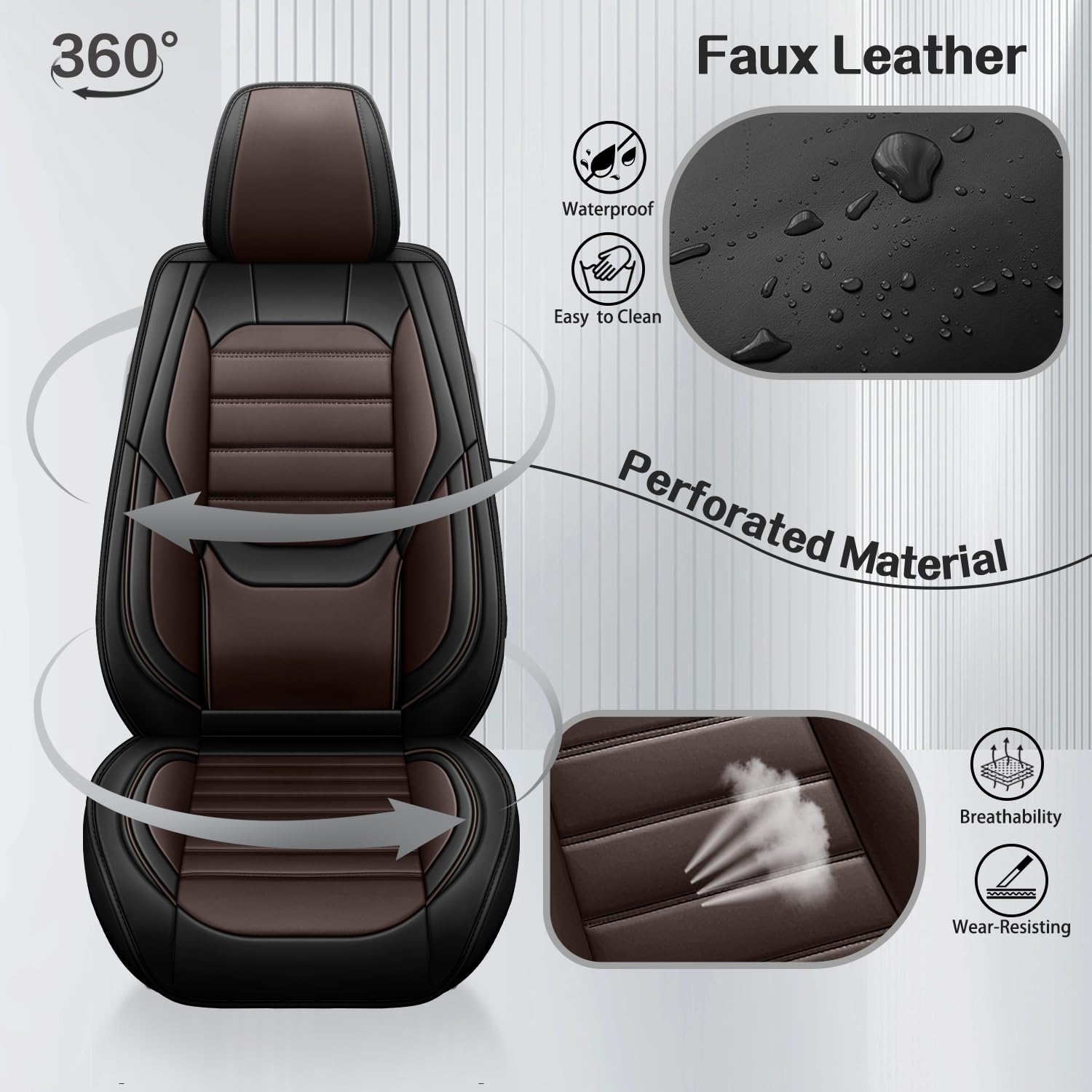 Leather Car Seat Covers for VW Volkswagen ID.4 2021-2023, Full Set Luxury Comfort Waterproof Breathable Airbag Compatible Car 5 Seat Protector, Cars Interior Seats Cover (Brown+Black)