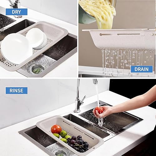 Miniatura 3 de LASSHSWA Colador plegable y colador para cocina, cesta coladora sobre el fregadero para cocina, colador de alimentos para pasta de frutas, colador