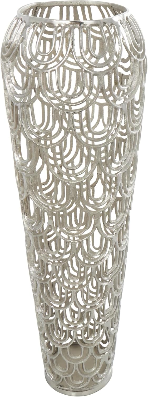 Deco 79 Aluminum Metal Geometric Decorative Vase Tall Art Deco Inspired Arched Centerpiece Vase, Vase for Home Decoration 11" x 11" x 35", Silver