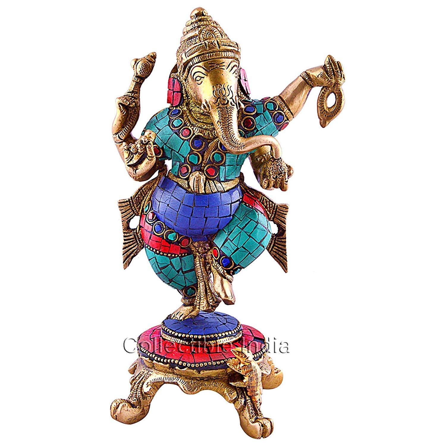 FASHERATIDIVINE Hand Carved God Ganesha Resin Idol Sculpture Statue Size 5.6 Inches (Bronze- 3)