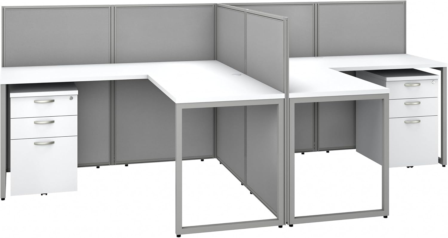 Bush Business Furniture Double Cubicle Desk with Filing Cabinets and Panels | Easy Office Collection 2 Person Table Workstation | 60Dx120Wx45H