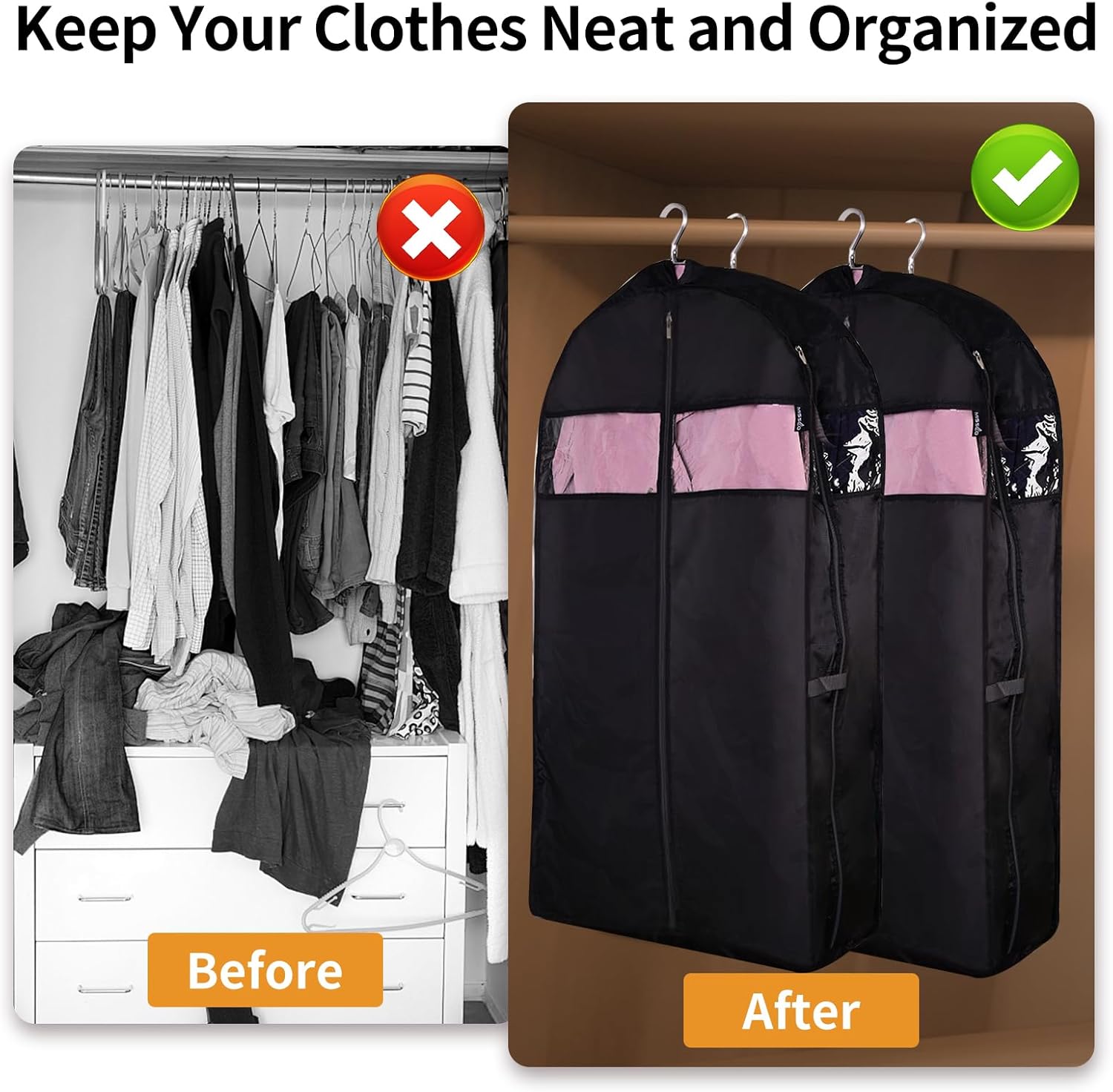 GARMENT_PROTECTOR_COVEGarment Bag Suit Bag for Travel and Storage, Garment Bags for Hanging Clothes with Zipper and Visible Transparent Window, Black 3Pack 41-inchR - Image 4