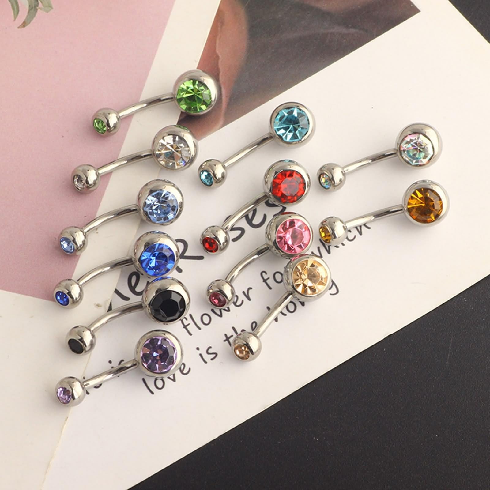Piercing per ombelico in acciaio inox, stile occidentale, con zirconia cubica rotonda