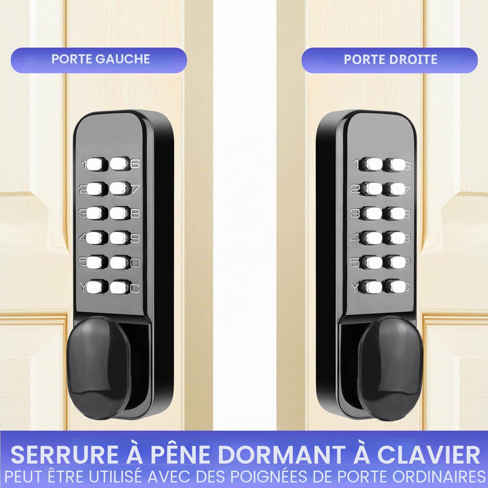 Serrure de porte 100 % mécanique en acier inoxydable avec pavés numériques, serrure de porte d'entrée sans clé, serrure à pêne dormant avec poignée, ensemble de serrures de porte d'entrée à