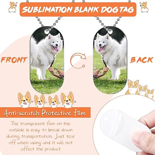 Miniatura 3 de Hicarer Juego de 25 placas de sublimación para perro en blanco, incluye etiquetas de aluminio para sublimación en blanco y cadena de collar de 23.6