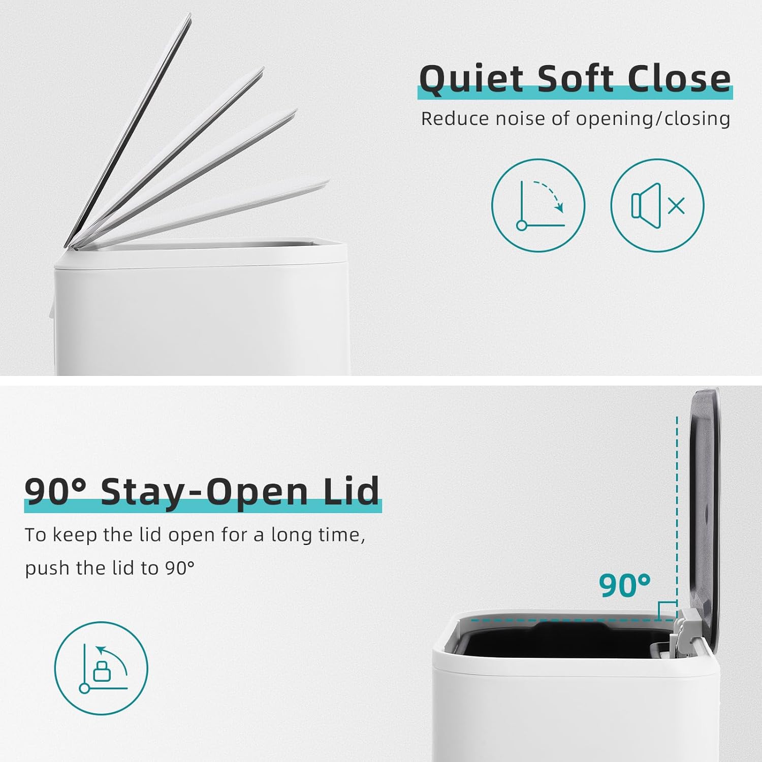 5.3 gal Trash Can for Kitchen, Stainless Steel Garbage Can with Soft-Close Lid, Foot Pedal and Removable Inner Bucket, Rectangular Trash Can for Office Bathroom Living Room, White