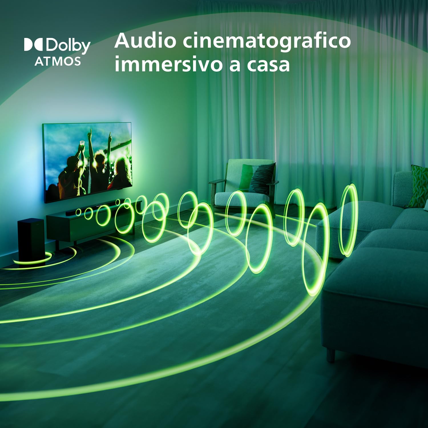 Philips TAB6309 Soundbar 2.1 con subwoofer wireless - 2.1 canali 320W, DTS Virtual X, Bluetooth 5.4, HDMI ARC, Connessione ottica e connettività USB - Grigio Scuro
