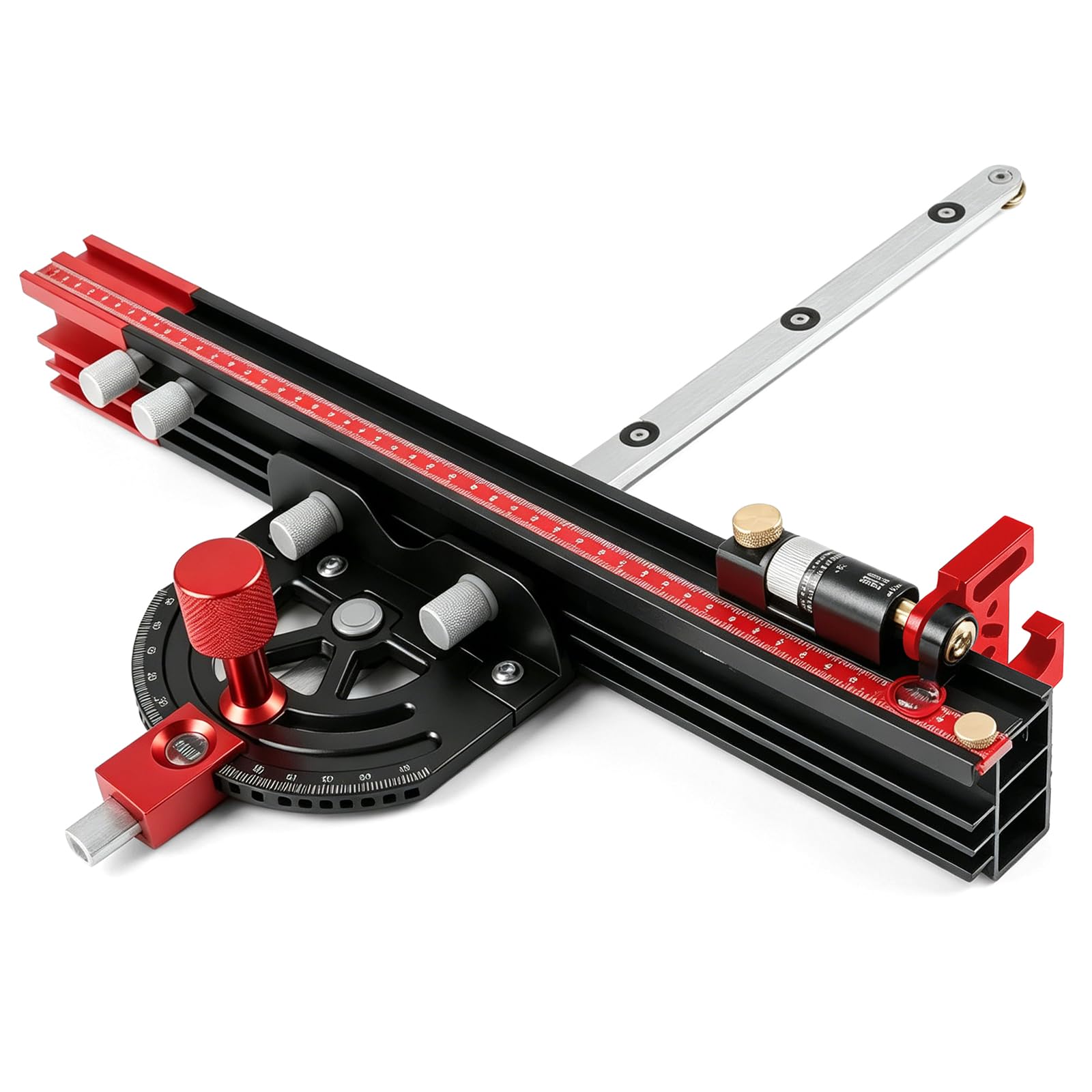 Tope de inglete para sierra de mesa, ajustable de -60° a +60°, con microajuste y parada rápida, barra extensible de 89 cm, compatible con ranura en T de 3/8" x 3/4" para sierra de mesa, sierra de