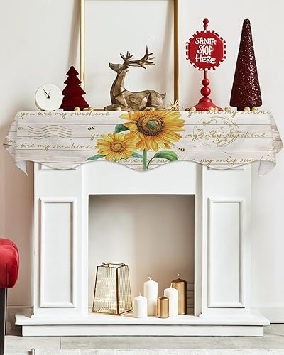 Miniatura 5 de Bufanda de manto de 60 x 17 pulgadas, diseño rústico de girasol, abeja, madera, chimenea, mantel, cubierta de mantel para el hogar, sala de estar,