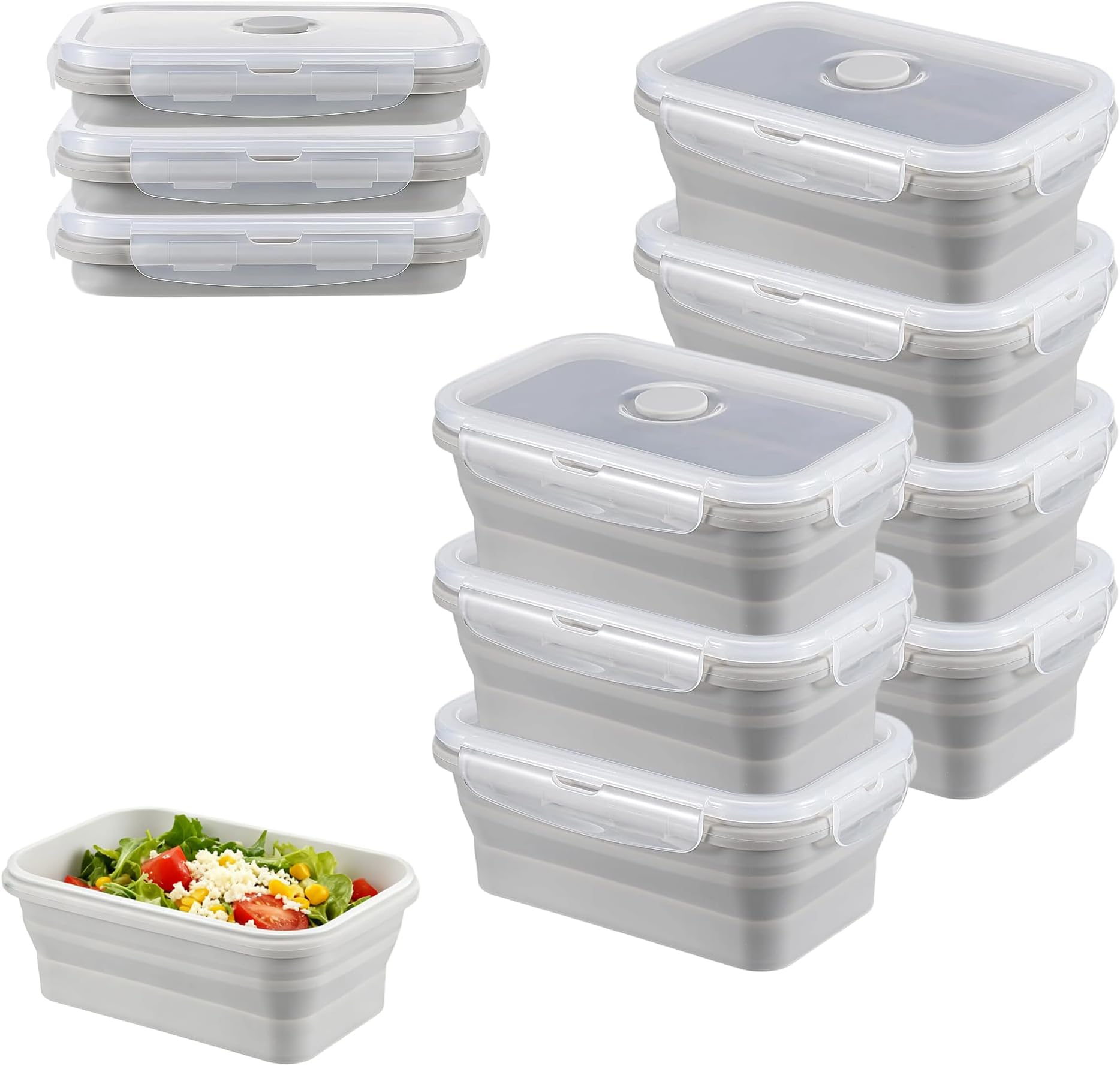 10Pcs Silicone Collapsible Food Storage Containers with Airtight Lids 17 oz Collapsible Bowls with Lids for Camping Silicone Containers for Lunch Box for Kitchen, Freezer Microwave Dishwasher Safe