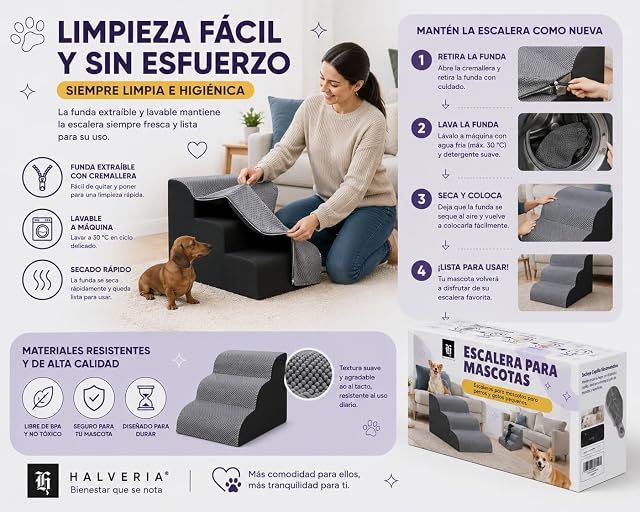 Foto 7 de 7 de Escalera para Perros y Gatos de 3 Peldaños, Antideslizante para Sofá y Cama, Escaleras para Mascotas Pequeñas