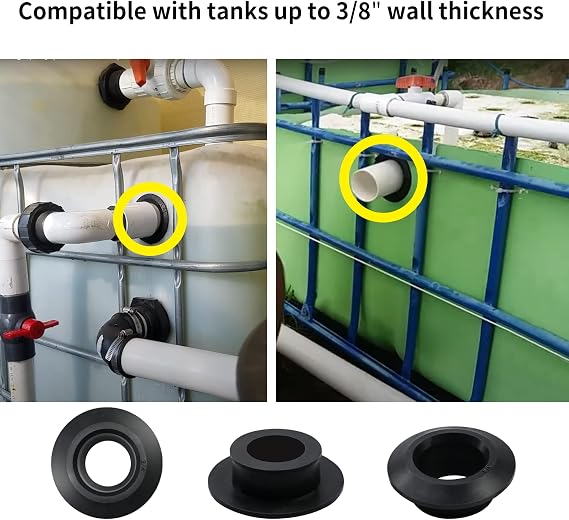 2 Pcs Vsttar 3/4 ID Flexible Tank Adapter Bulkhead Rubber Gaskets Fittings