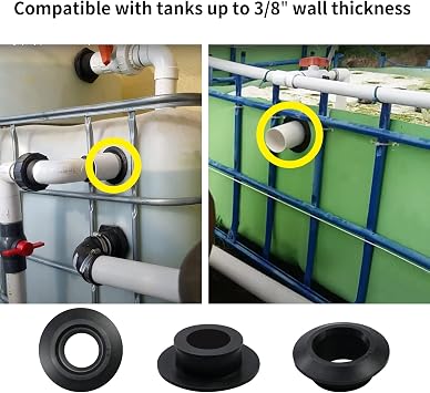 2 Pcs Vsttar 3/4 ID Flexible Tank Adapter Bulkhead Rubber Gaskets Fittings