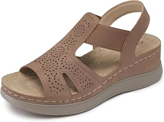 SHIBEVER Wedge Sandals Women Comfortable: Low Heel Wedges Casual Summer | Lightweight All Day Walking Elastic Ankle Strap Open Toe Dressy 2026 Cushioned Womens Shoes