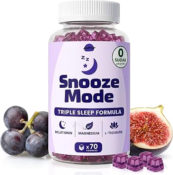 AmpUp Melatonin Gummies 5mg, Sleep Gummies for Adults, Grape Flavor, 70ct | Sugar Free Grape Flavor Gummies Sleep Aid Supplement for Calm Night Routine Support, Magnesium & L-Theanine, Non GMO & Vegan