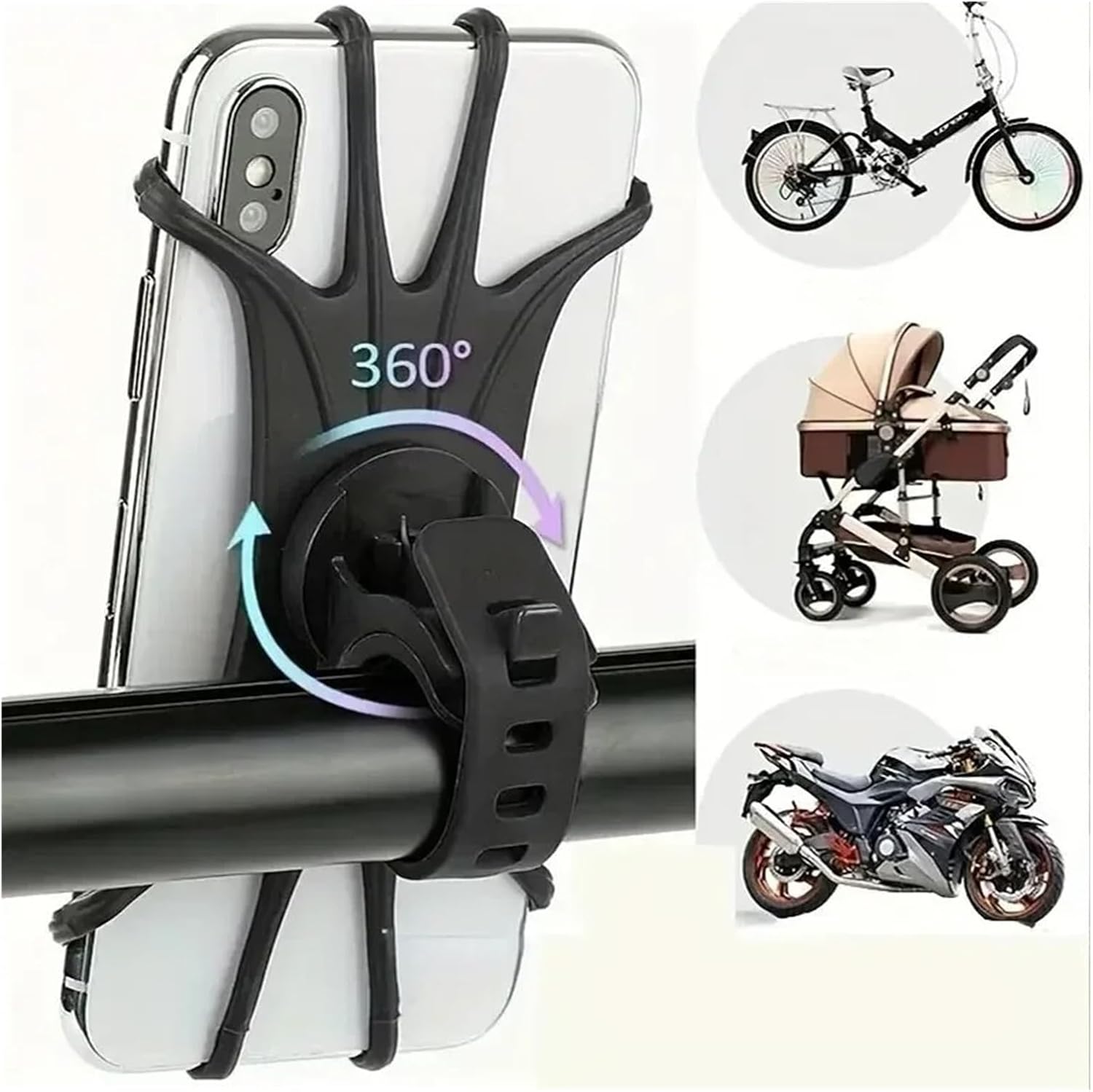 Bike Phone Mount 360 Rotatable Mobile Phone Bicycle Motorcycle Holder Bike Safe Bracket Silicone Support Pull Type for All Stand Bicycle Phone Holder(Grey)