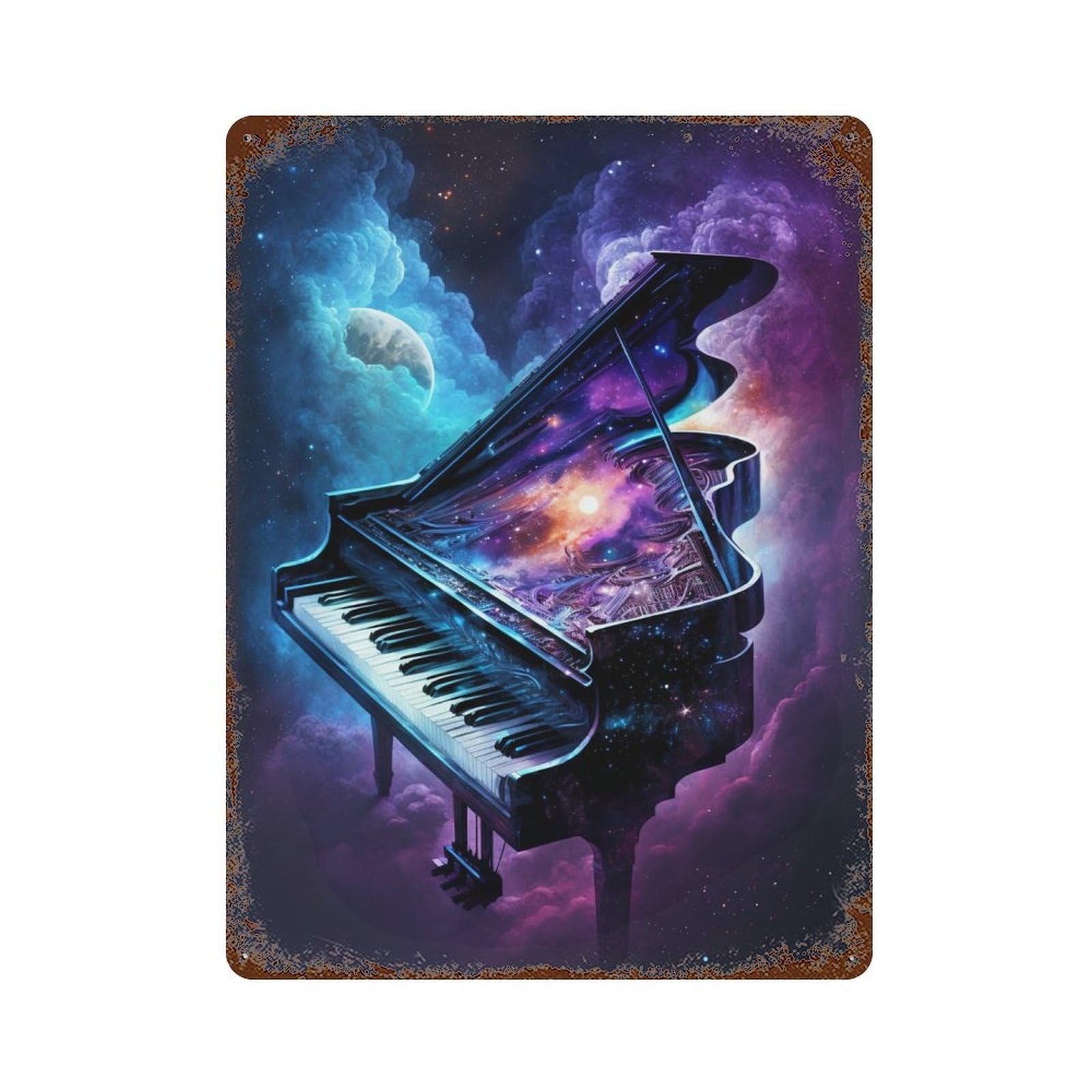 Cosmic Piano Keys-1 Rustic Tin Plaque 15.7"x11.8", Classic Wall Plaque for Garage, Pub Or Kitchen