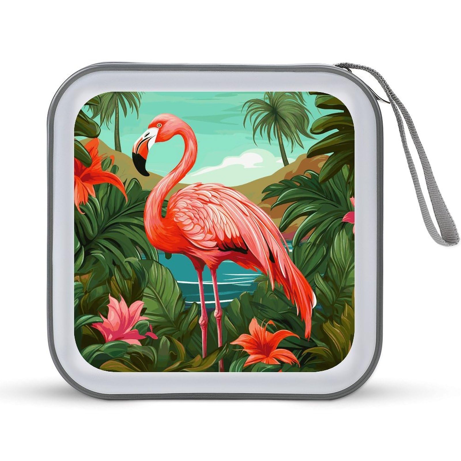 VstaDank Tropical Flamingo 40 Capacity CD Protective Case Zipper Portable CD Collection Bag DVD Case Holder with Handle for Movies Blu Ray Audio Disc