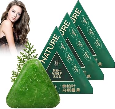 Nature Triangle Shampoo Bar, Nature Green Soap Shampoo, Control Oiliness, Eliminate Dandruff, Strengthen Hair, And Improve Frizziness, Cleansing Hair for Women and Mens 3PC