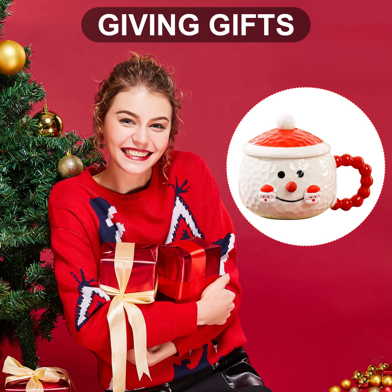 Tazza da caffè natalizia con pupazzo di neve, 400 ml, in ceramica, con coperchio, simpatiche tazze di Natale per festival, tazza da caffè calda, tazza da caffè invernale, regalo per il giorno