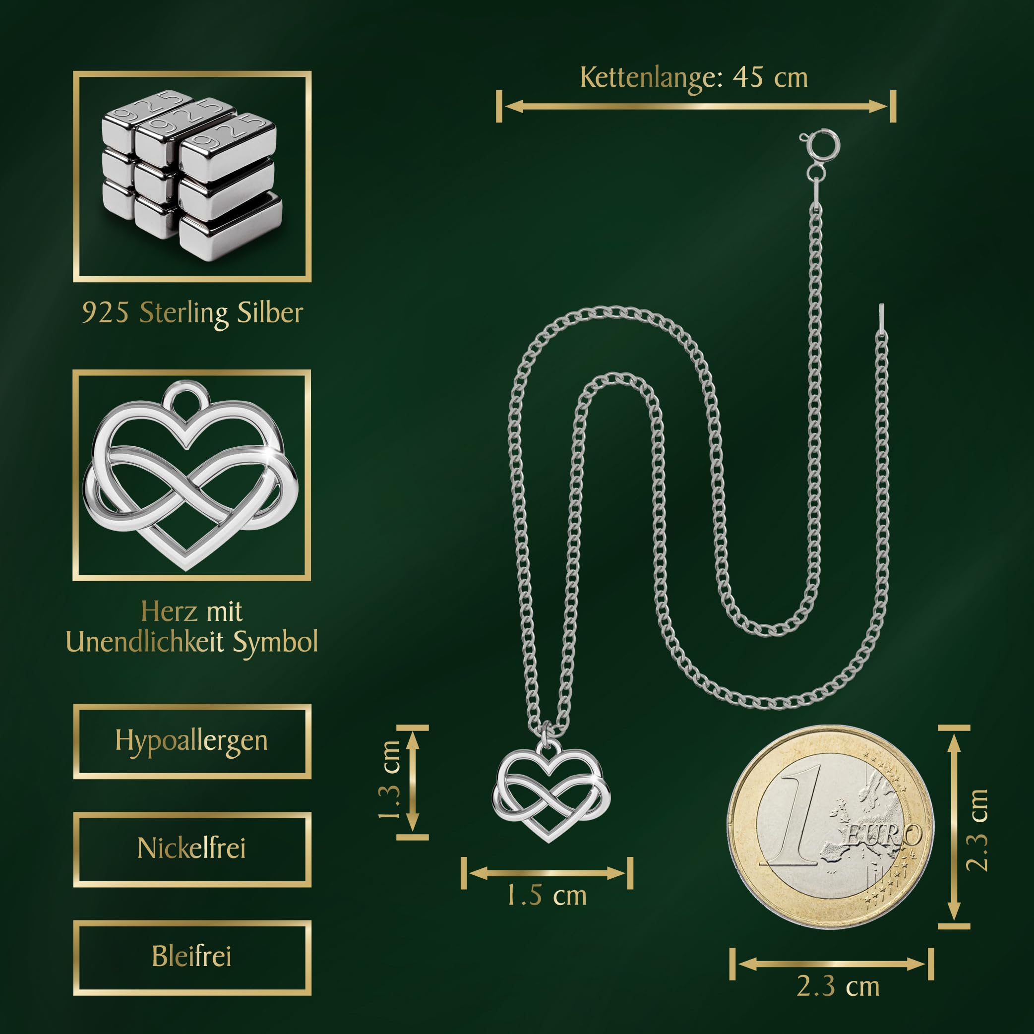 Kette Damen 925 Sterling Silber Halskette Herz mit Unendlichkeit Symbol Infinity Herzkette Liebe Kette mit Anhänger für Freundin Frau Sie Schmuck Für Damen Mädchen Valentinstag Weihnachten Muttertag