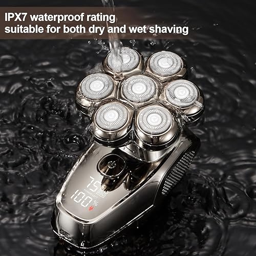 Miniatura 6 de Gerllo Afeitadora calva para hombre, maquinilla de afeitar eléctrica para hombres, afeitadora de cabeza 7D, afeitadora eléctrica con recortador de