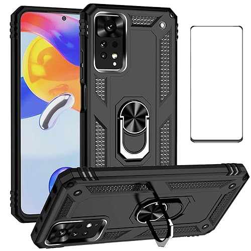WVOZWWO for Xiaomi redmi Note 11 Pro 4G/5G Case with Screen Protector,Slim Fit Military Protection Shockproof Armor Defender Protective Back Cover Phone Case for Redmi Note 11 pro (6.67'') (Black)
