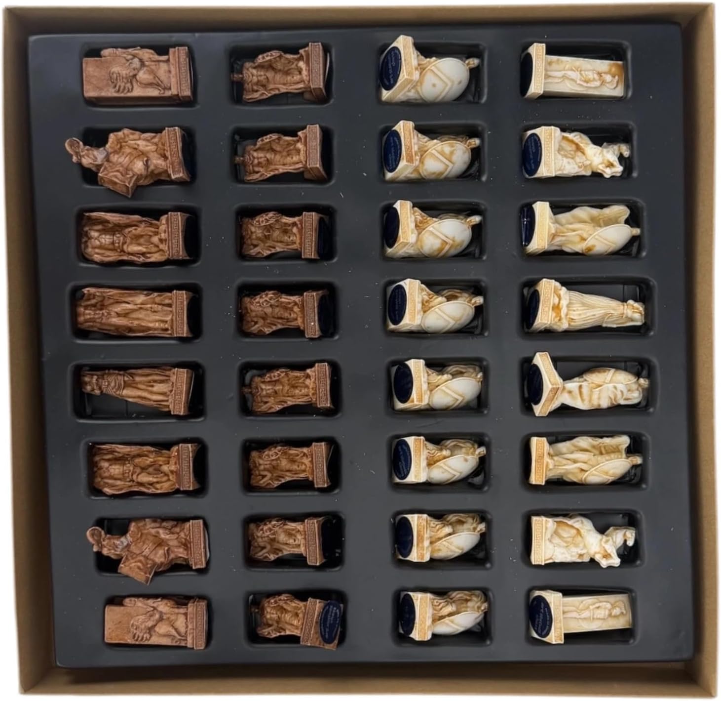 Battle of Thermopylae Chess Set – 32 Hand-Painted Spartan vs Persian Warrior Pieces, Cast Alabaster, Small Board 9.45 in, Handmade in Greece